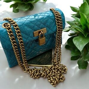 Kurt Geiger teal Blue Crossbody Bag with Gold Chain NWT
